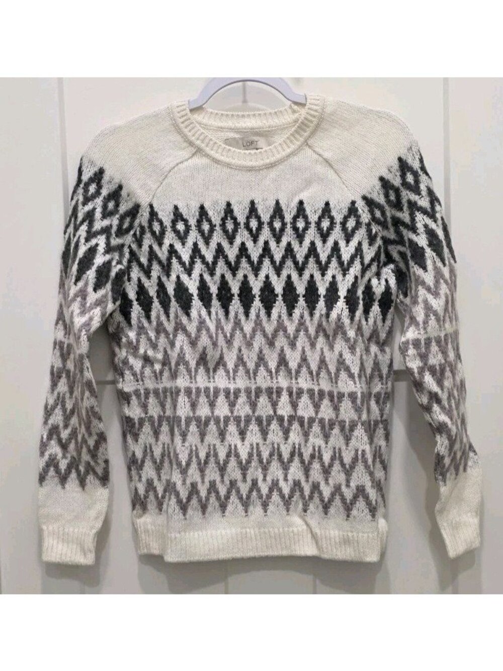 Loft Fair Isle Sweater Neutral Nordic Cozy Wool Blend Winter Knit Small